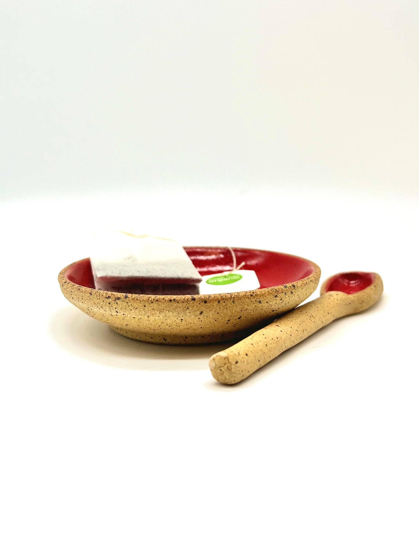 Tea Bag/Spice/Trinket Dish & Hand-built Spoon - Red Speckle