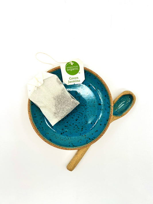 Tea Bag/Spice/Trinket Dish & Hand-built Spoon - Blue Speckle