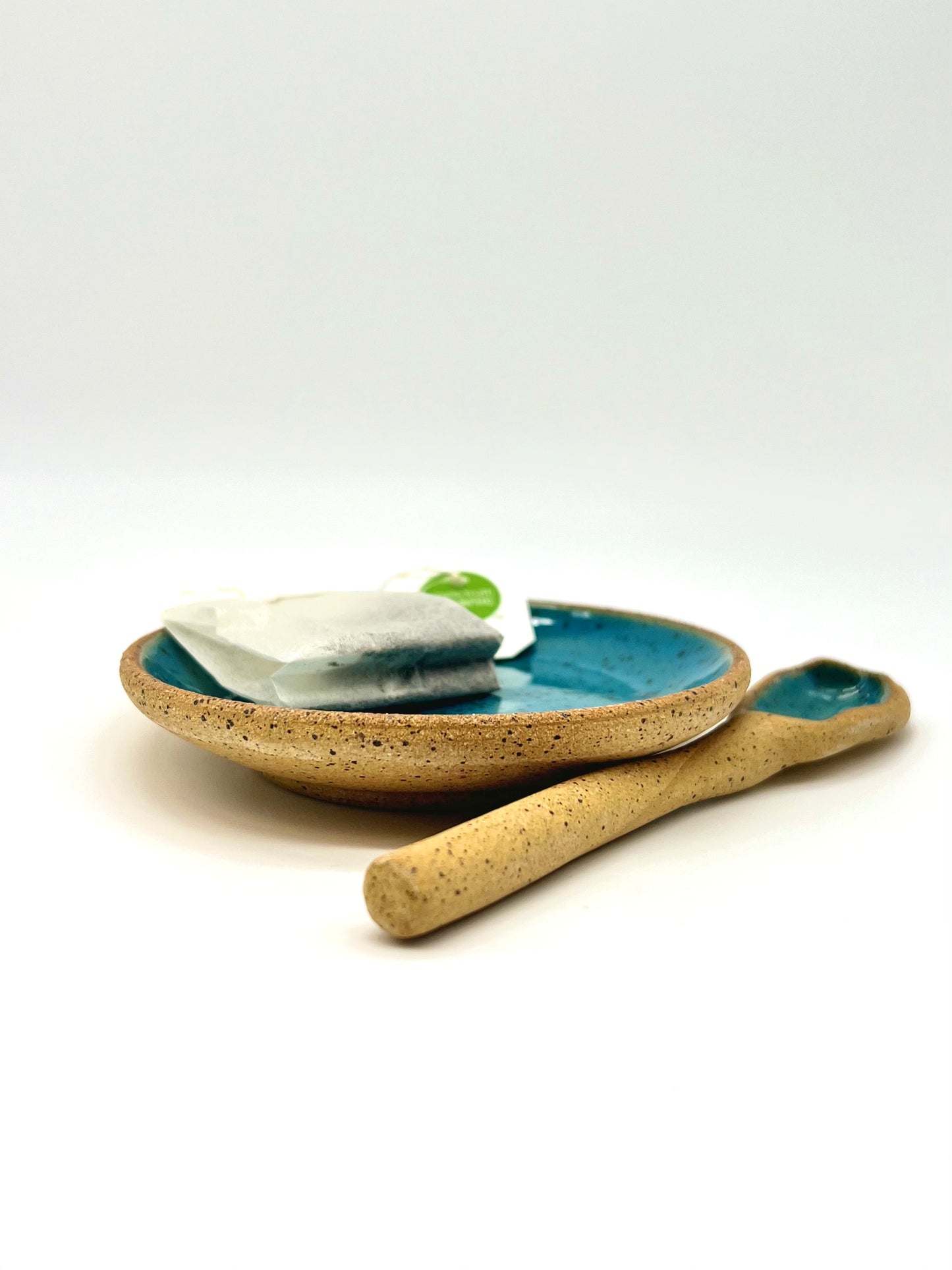 Tea Bag/Spice/Trinket Dish & Hand-built Spoon - Blue Speckle